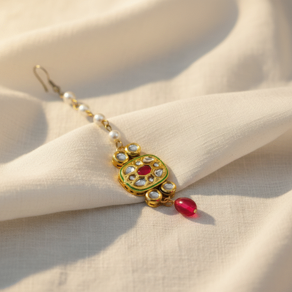 Pearl & Kundan Droplet Maang Tikka RJS| Radiant Jewels Store