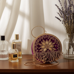 Purple Velvet Round Clutch | Radiant Jewels Store