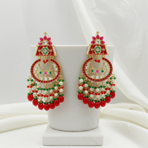Red-Meenakari-Chandbali-Earrings | Radant Jewels Store