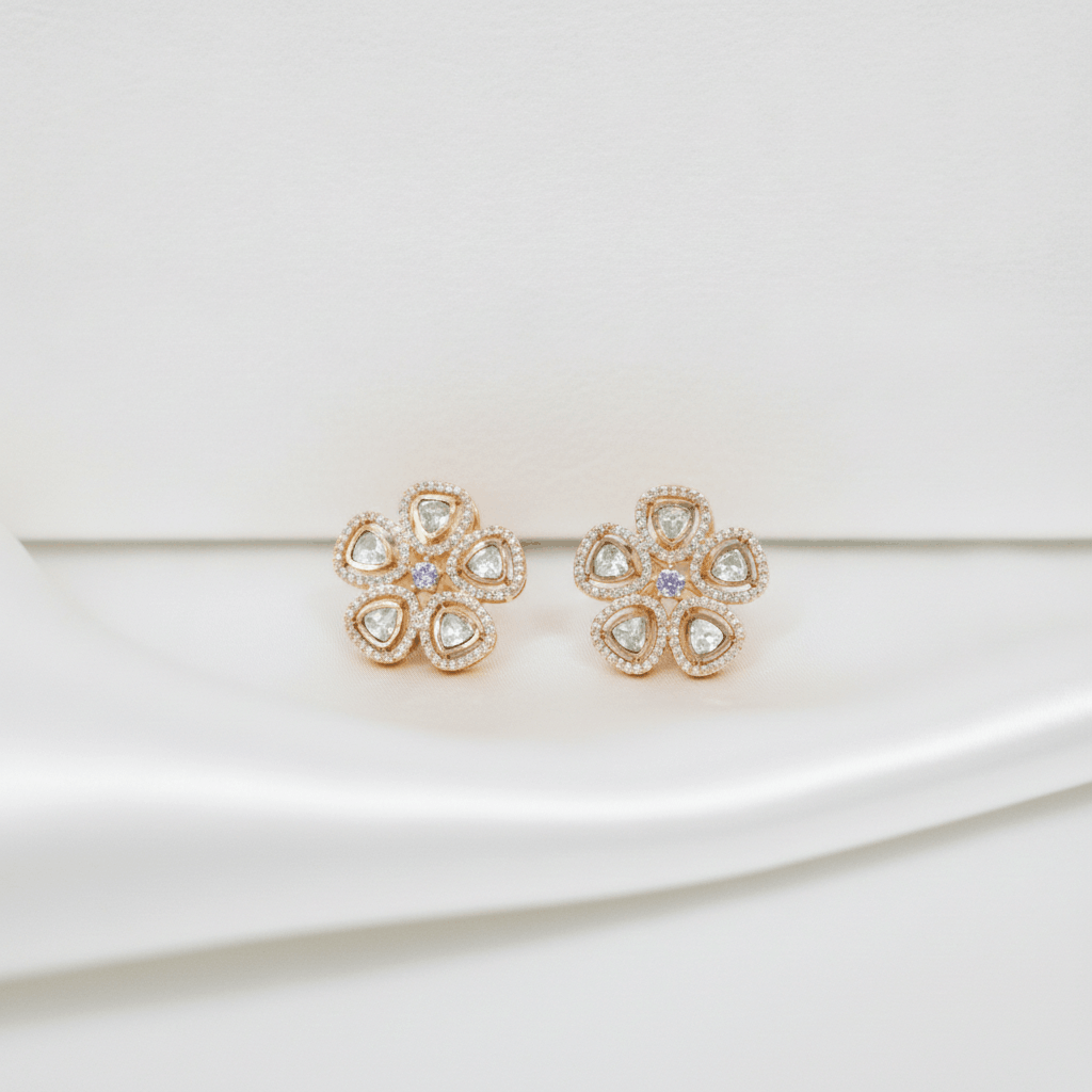 Rosegold-Kundan-Floral-Studs | Radiant Jewels Store