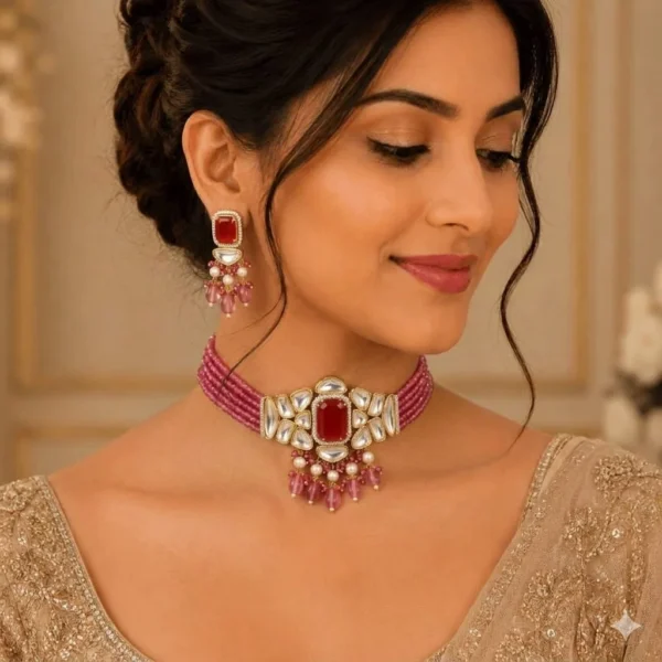 Ruby Kundan Necklace Set | Radiant Jewels Store