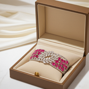 Silver Tone Pink Stone Leaf Bracelet | Radiant Jewels Store