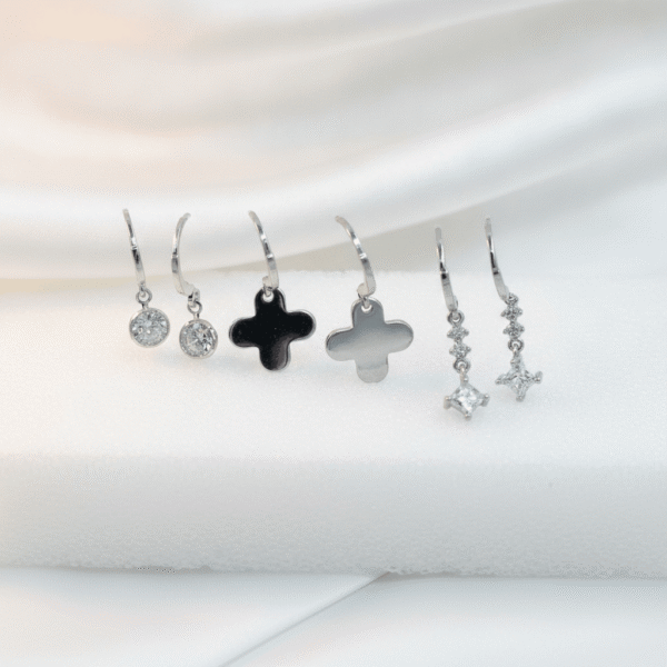 Silver-Toned Triple Charm Earrings Set