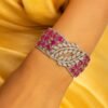 Silver-Tone Pink Stone Leaf Bracelet