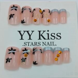 Black Floral Press on nails | Radiant Jewels Store