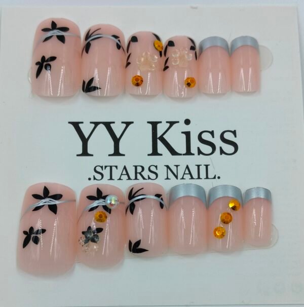 Black Floral Press on nails | Radiant Jewels Store