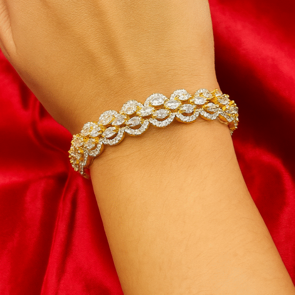 Floral CZ Kundan Bracelet with gold finish and CZ stones – www.radiantjewels.store