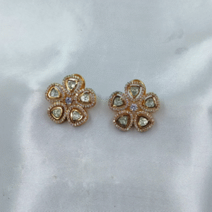 Rose gold Kundan Floral Stud Earrings | www.radiantjewels.store
