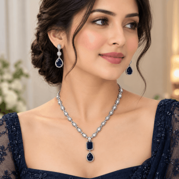 Navy Blue CZ Set rjs | Radiant Jewels Store