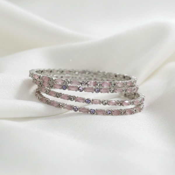Pink Stone & CZ-Silver Bangles | Radiant Jewels Store