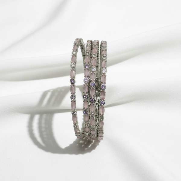 Pink Stone & CZ Silver Bangles RJS 1 | Radiant Jewels Store