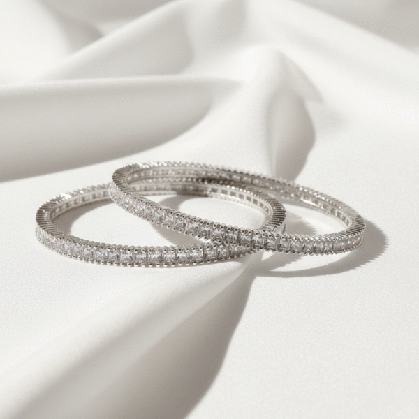 Silver Crystal AD Bangles | Radiant Jewels Store