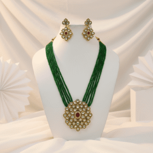 Green-Beads Kundan Necklace Set| Radiant Jewels Store