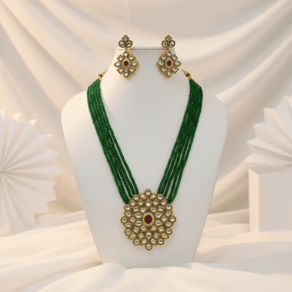 Green-Beads Kundan Necklace Set| Radiant Jewels Store