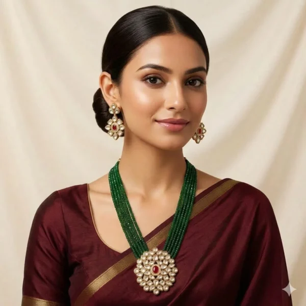 Green Beads Kundan Necklace Set | Radiant Jewels Store
