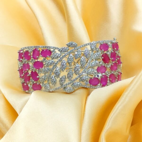 Silver-Tone Pink Stone Leaf Bracelet| Radiant Jewels Store