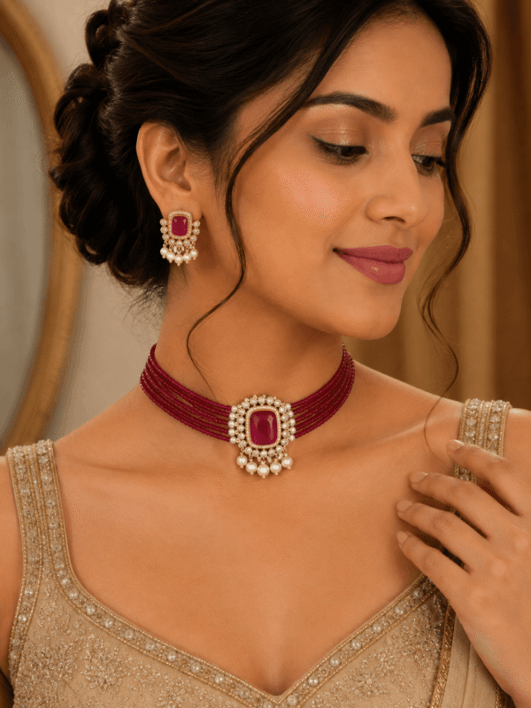 Maroon Choker Set  RJS1 | Radiant Jewels Store