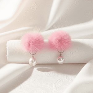 pink fur earrings | Radiant Jewels Store |