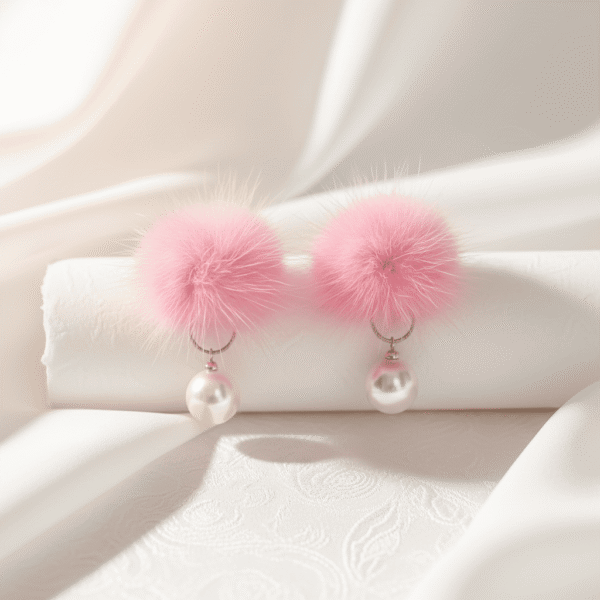 pink fur earrings | Radiant Jewels Store |